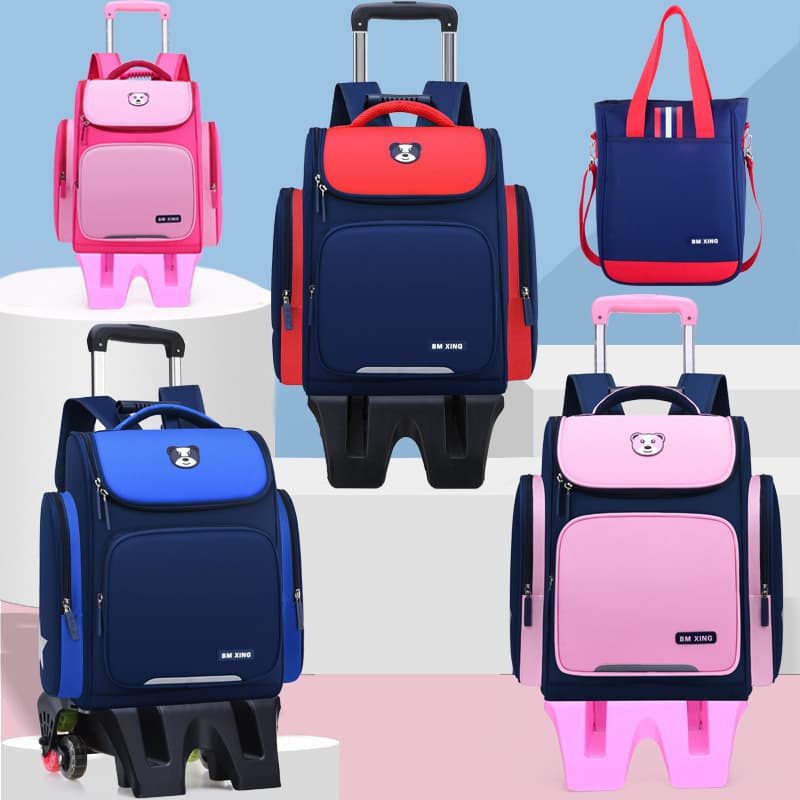 Lightweight, easy-to-use rolling backpack for elementary school students; large capacity; printed with lettering; six-wheeled; suitable for climbing stairs.