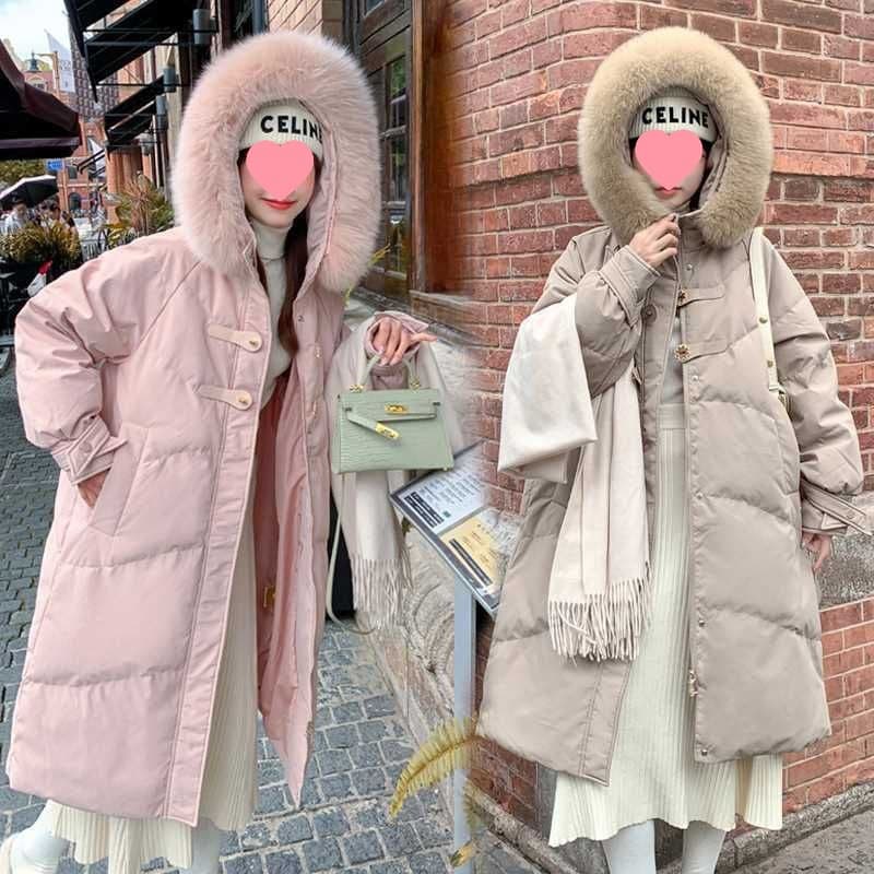 Plus Size Women's Down Jacket with Genuine Fox Fur, Mid-Length, Korean Style, Maternity Coat