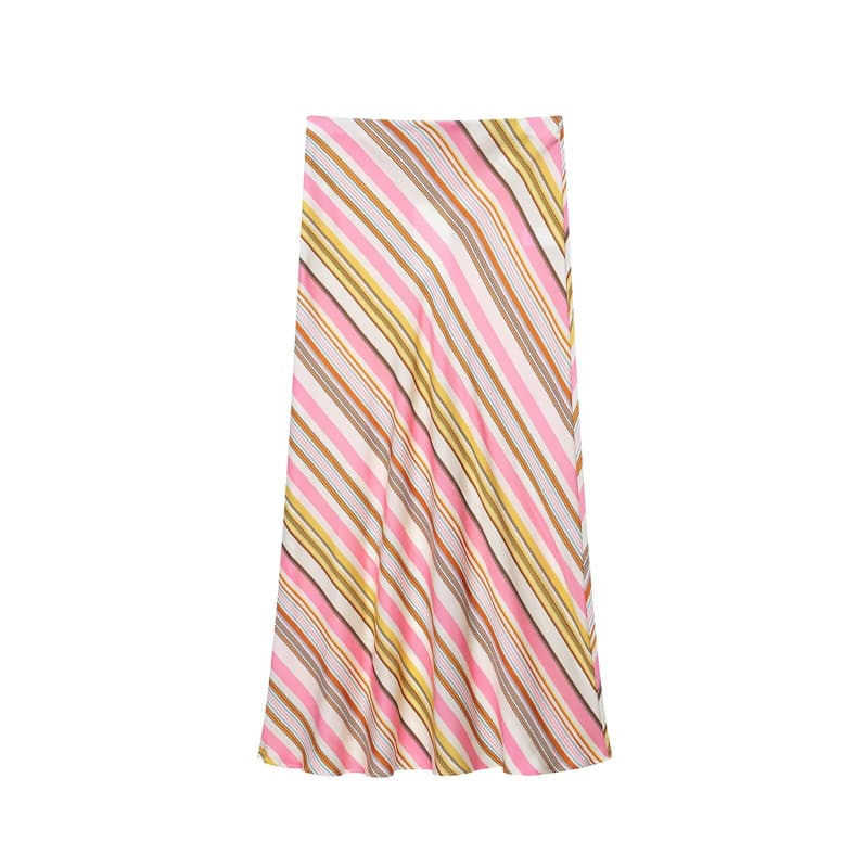 Cross-border Trade 2026 New European and American Style Fashion Women's Silk Satin Texture Striped Midi Skirt 6929_419