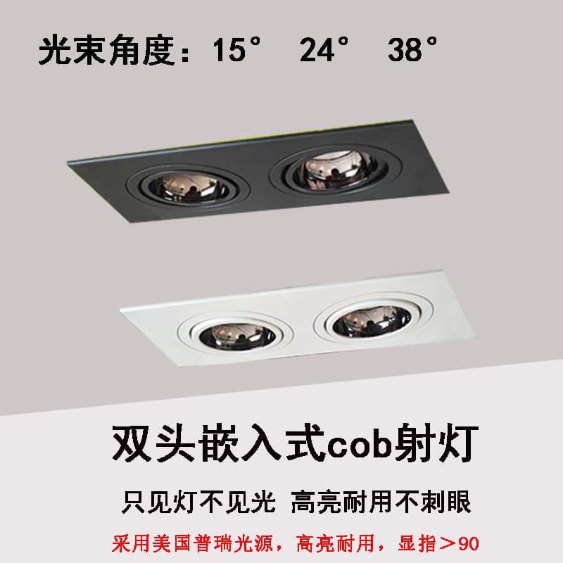 Recessed Light: Double-Head Spotlight, LED Embedded Black COB Downlight, 10*20cm Square Cut-Out, Wall Washing Anti-Glare