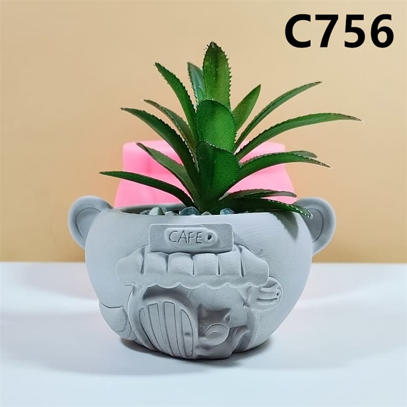 Cartoon Bear Succulent Silicone Mold Plaster DIY Handmade Home Indoor Stereo Decoration C756