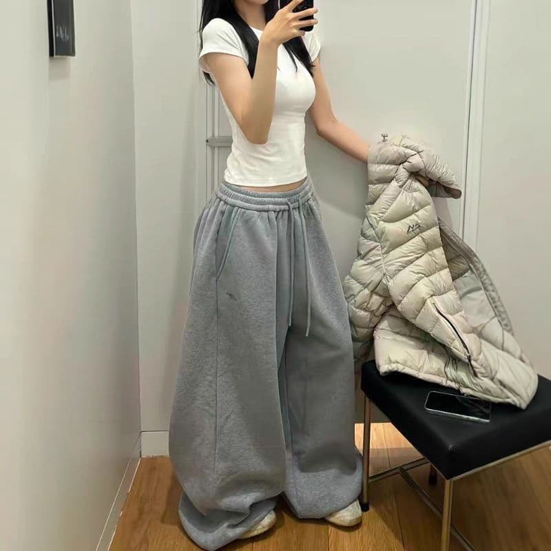 2025 Spring Trendy Ins Retro Lazy Loose Wide-Leg Casual Sweatpants Versatile Sports Trousers
