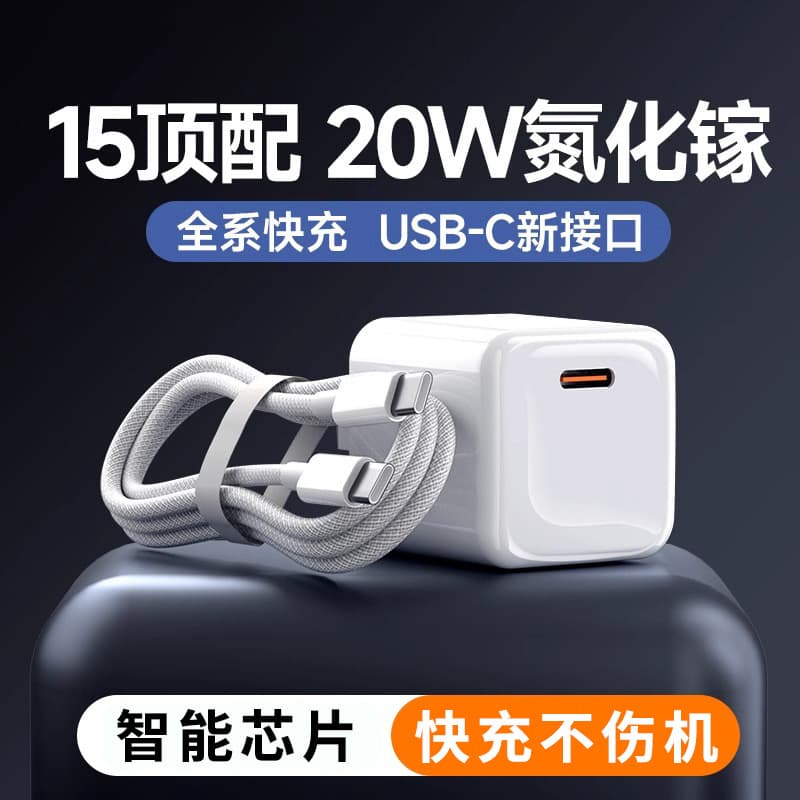 20W Mini Ice Cube Charger with Dual USB-C Cable, Compatible with iPhone 15 Pro Max Charging Head