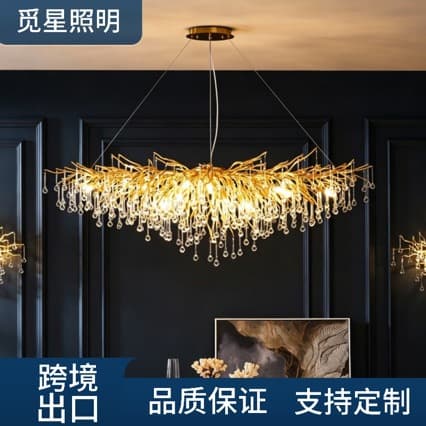 French Light Luxury New Style Crystal Chandelier Water Drop Branch Dining Room Living Room Luxury Villa Crystal Pendant Light