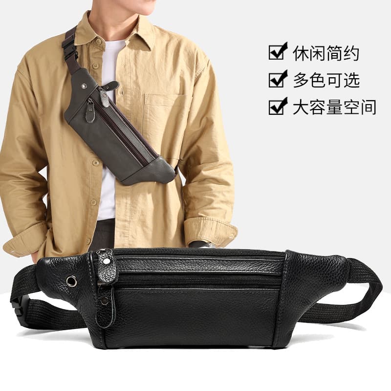 2025 Men's New Leather Waist Bag, Fashionable Genuine Leather Crossbody Bag, Large Capacity, Ultra-Thin Mobile Phone Bag, Women's Portable Casual Bag