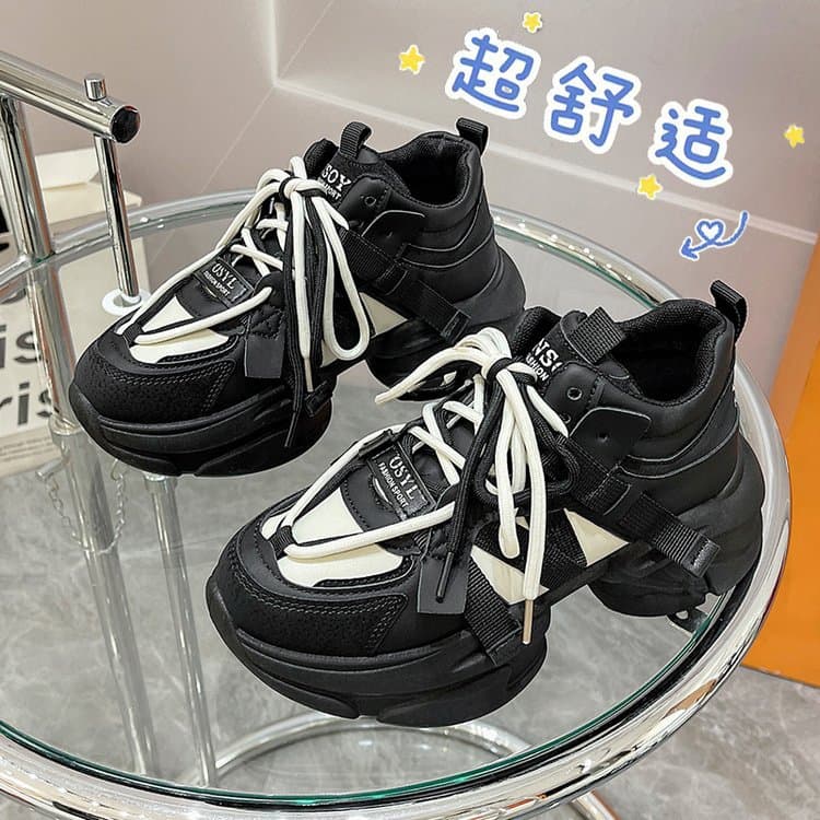 2024 Spring Chunky Dad Sneakers Checkered Sports Shoes PU Round Toe Platform Sole Women's NY911 Fashion Versatile