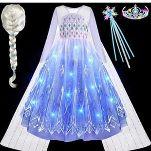 New Frozen Elsa Princess Dress Halloween Girls Elsa Glowing Dress with Cape
