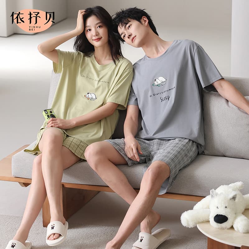 Korean Style Couple Pajamas, Cool Modal Cotton Short Sleeve Women's Summer New Model, Men's Plus Size Thin Home Wear for Summer