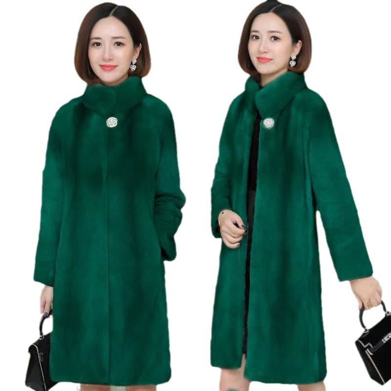 Winter New Fur Coat Women Mid-Length Faux Mink Stand Collar Slim Noble Women's Mink Velvet Korean Coat