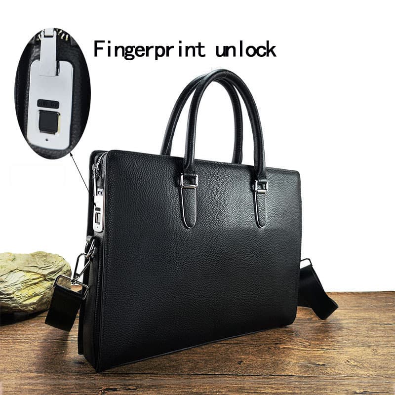 Men's Leather Crossbody Bag Fingerprint Unlocking Large Capacity Business Commuting Briefcase Stylish Top Layer Cowhide