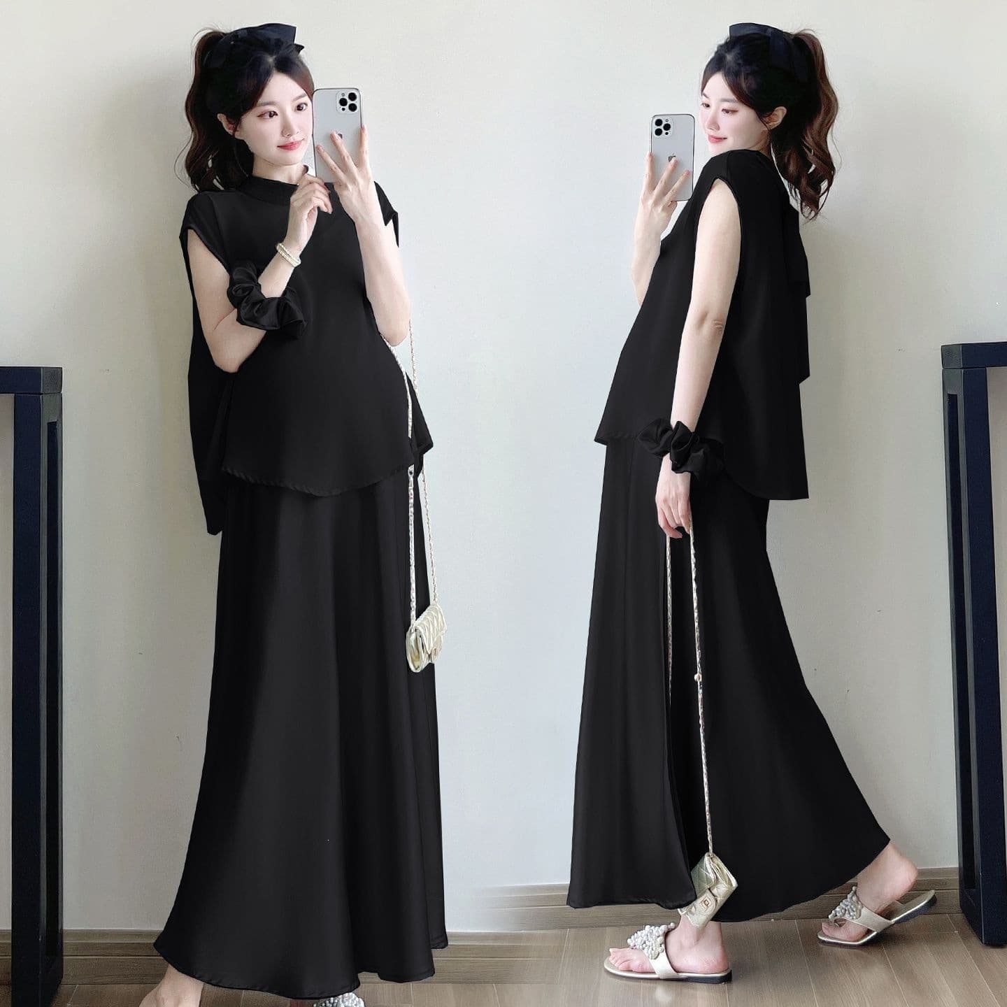Maternity Summer Short Sleeve Camisole Dress Set, New Arrival, High-End Loose Fit Dress