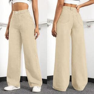 Russian Fashion Jeans for Women High Waist Straight Loose Wide Leg Floor-Length Pants Cross-Border Wholesale
