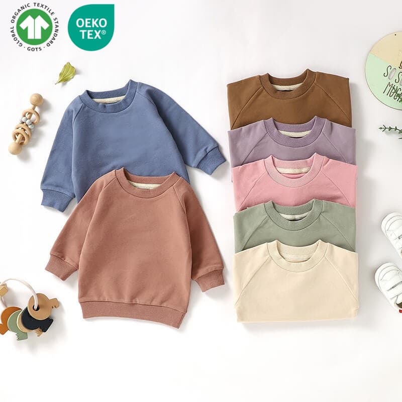Ins Baby Sweatshirt GOTS Certified Long-Sleeve Sweatshirt Organic Cotton Children's Sweatshirt Terry Cloth Children's Sweatshirt for Young Children