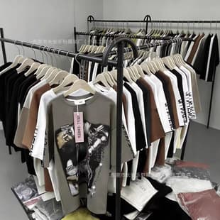 1688 Cross-border High-End Heavyweight Pure Cotton American Trend Printed Short Sleeve T-Shirt Men's Hot Selling Wholesale