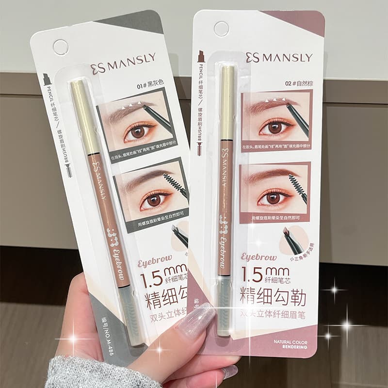 Manshili Double-Ended 3D Slim Eyebrow Pencil for Beginners Easy to Apply Small Triangle Eyebrow Pencil with Brush Affordable Makeup