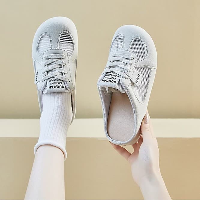 Thin-Style A-Gan Training Shoes for Women, 2025 Summer New Model, Slip-On White Shoes with Mesh Surface, Half-Slipper Style, Cross-Border
