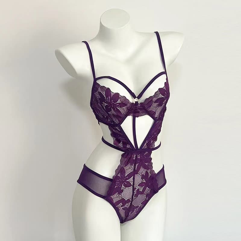 Best-selling Sexy Lingerie Lace Hot Pure Desire No-remove Contrast Color Cat Passion Costume Bodysuit Set