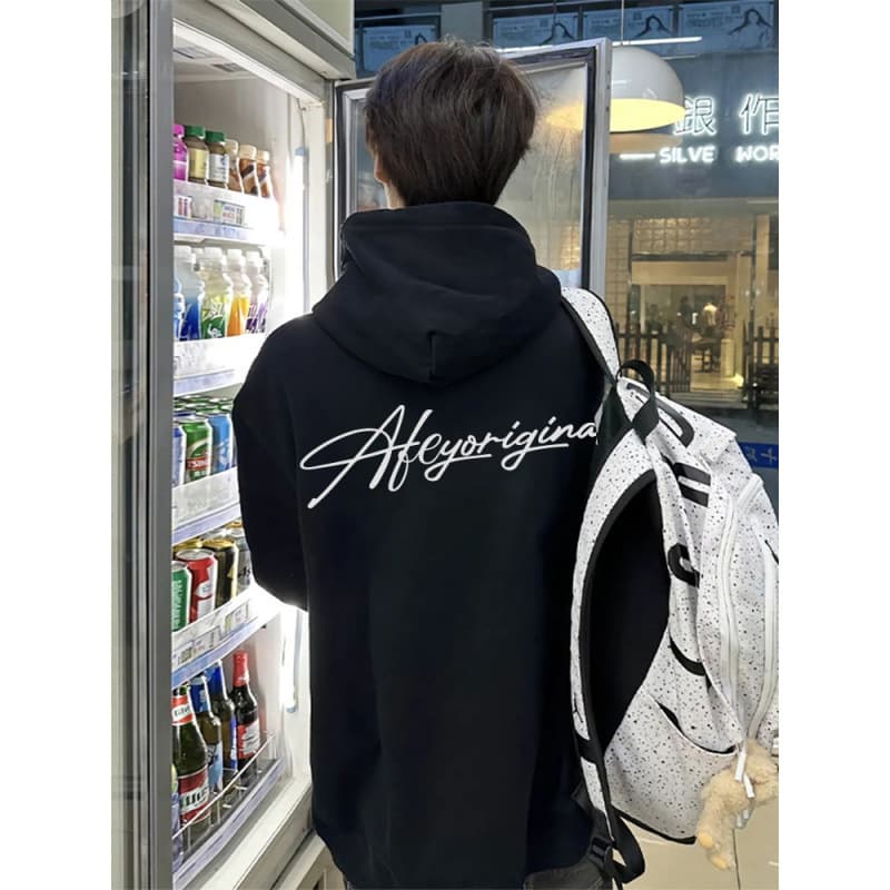 2026 Trendy Black Letter Print Heavyweight Sweatshirt Men's American High Street OOTD Outfit Fall Winter Coat Oversize