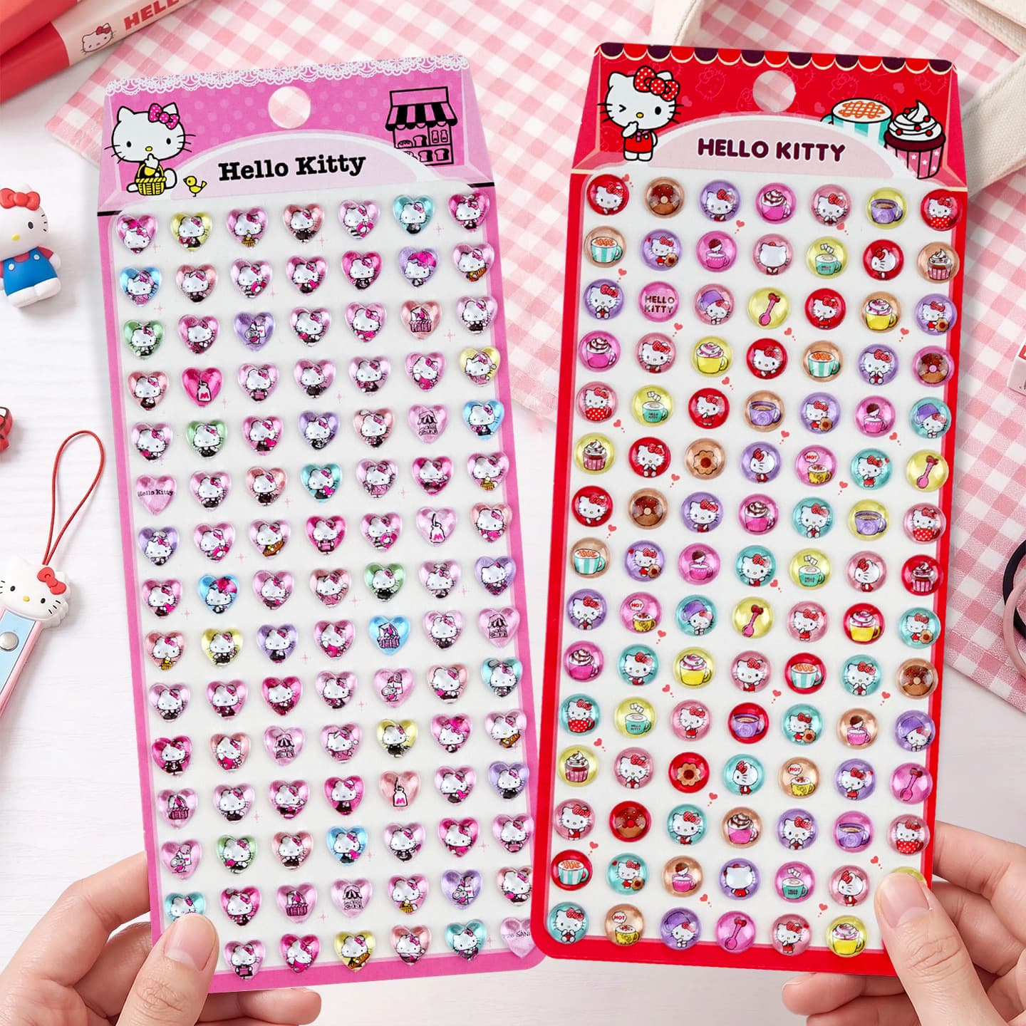 Hello Kitty 3D Crystal Diamond Sticker Girl Cartoon KT Phone Decoration Reward Sticker