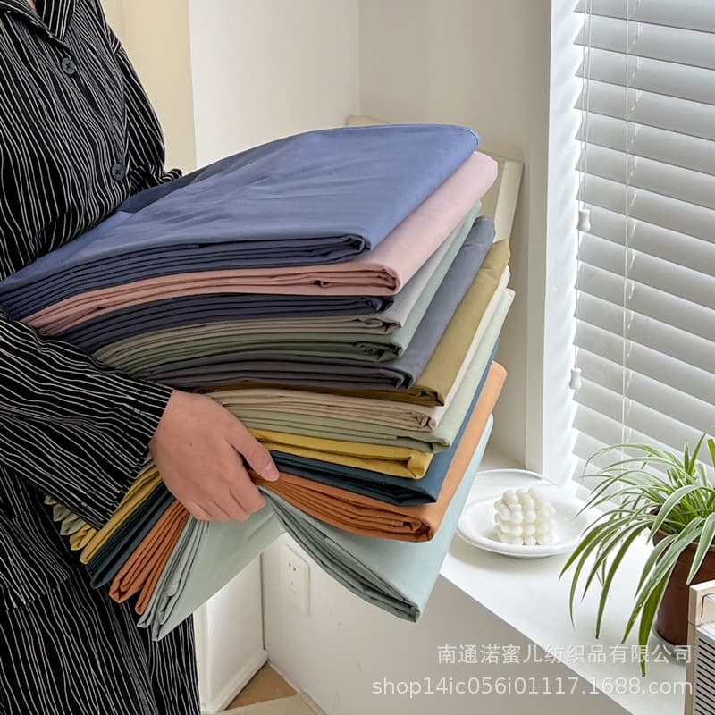 Ins Style Pure Cotton Washed Cotton Fitted Sheet Single Piece 100% Cotton Solid Color Student Dormitory Single Bed Sheet