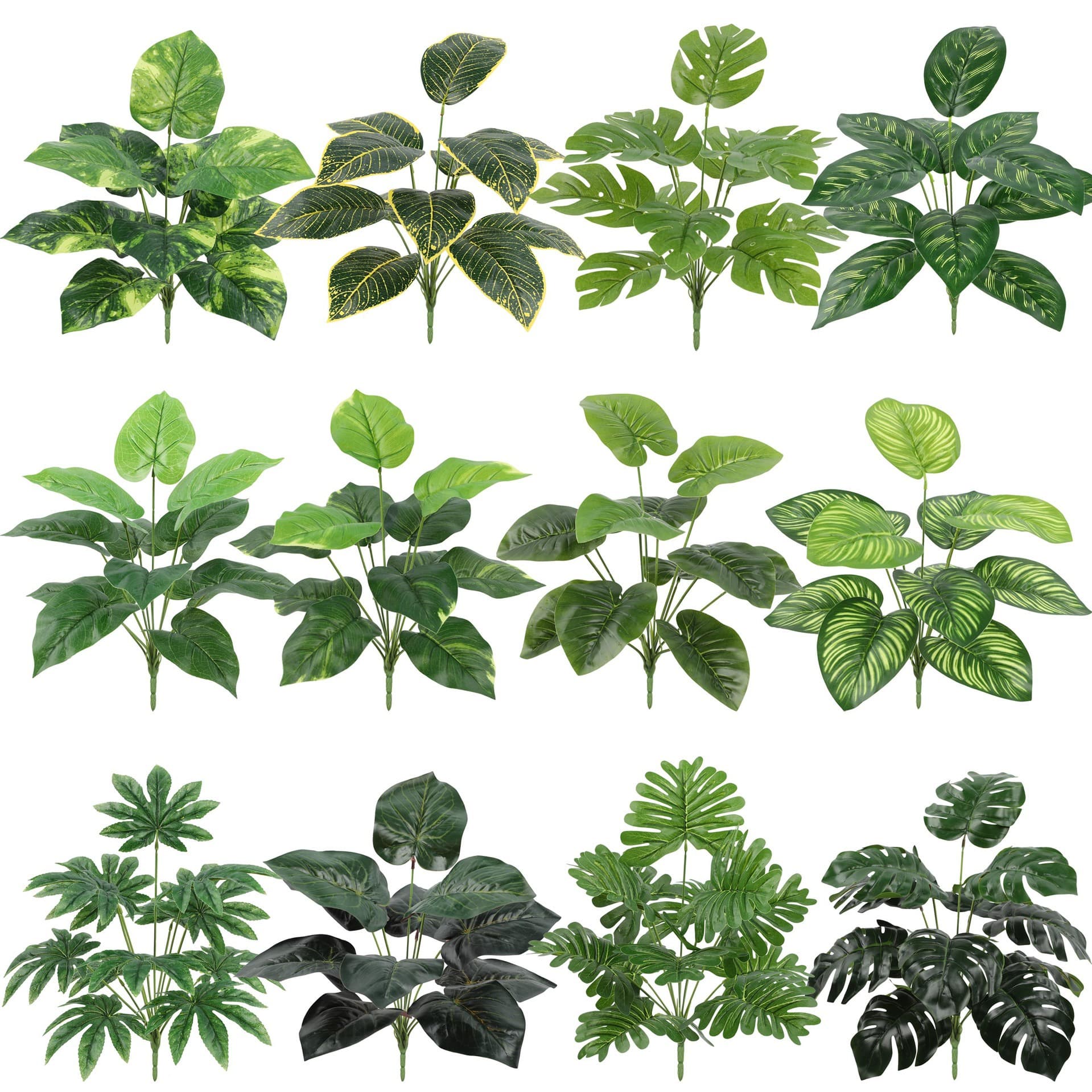 12-Head Simulation Green Plant with Touch-Feel Leaves, Artificial Monstera Leaves for Home Exhibition, Plant Wall Decoration, Photography Props