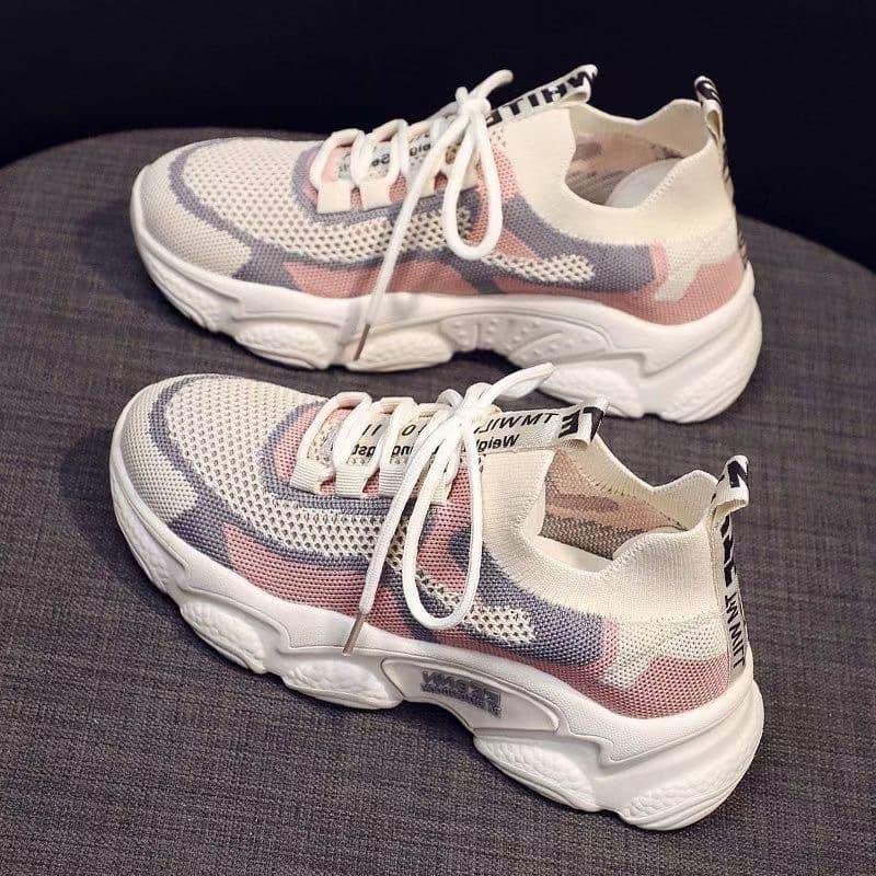 Flyknit Sports Shoes 2023 Spring New Mesh Lightweight Soft Sole Trendy Casual Anti-Slip Odor-Resistant Breathable Women's Shoes