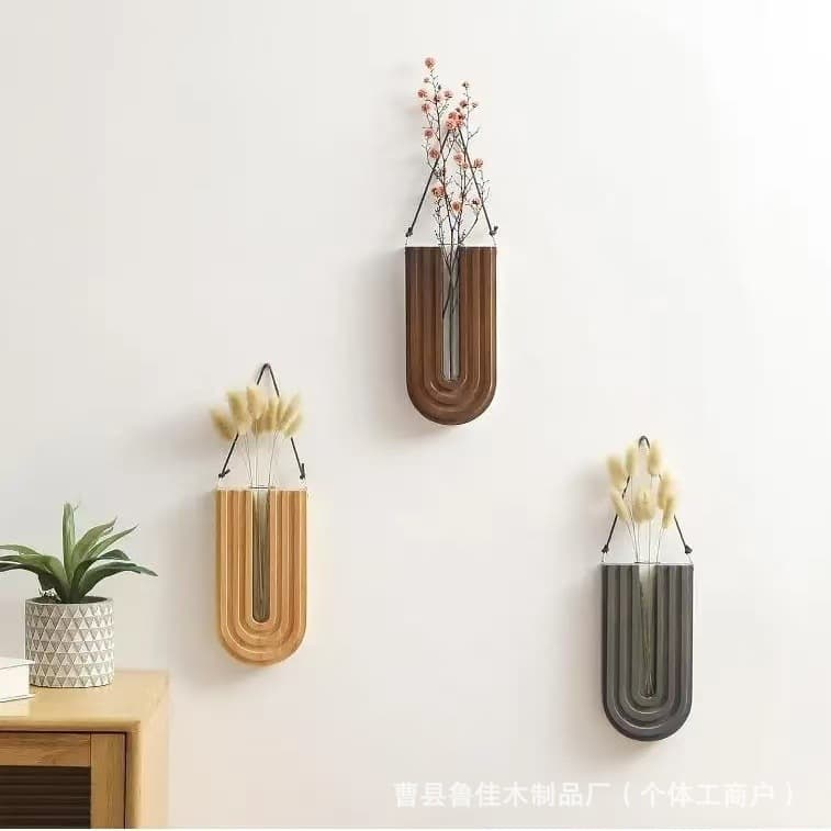 New Wooden Hydroponic Dried Flower Decoration Rack Home Wall-Mounted Vase Hanging Flower Arranger Creative Living Room Decor