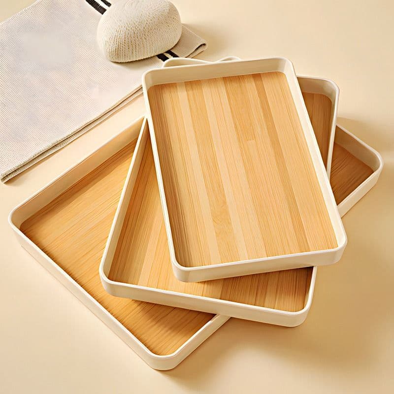 Wood Grain Tray Home Creative Internet-Famous Ins-Style Cup Plate Nordic Plastic Serving Tray for Fruit and Tea