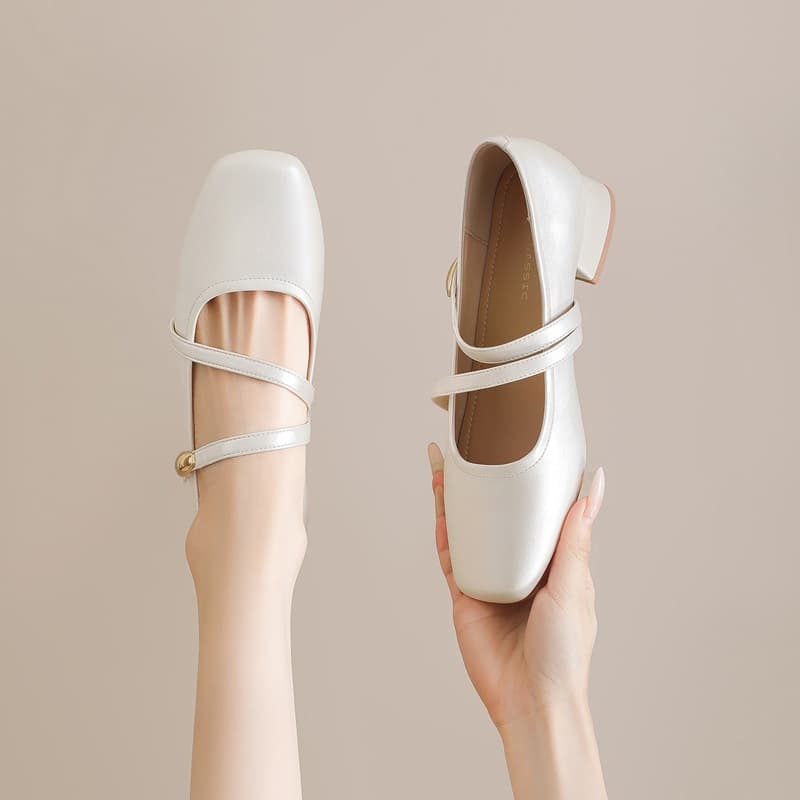 ZHR Zeze French Mary Jane Shoes Women 2026 Summer New Chunky Heel Perfect for Dresses Slip-on Ballet Flats