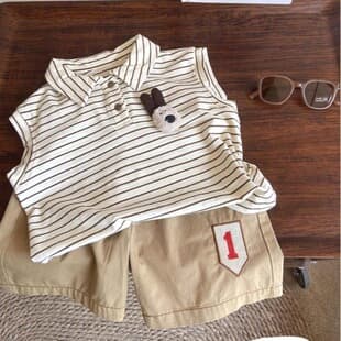 Boys' Summer Set 2026 New Korean Style Striped Sleeveless Two-Piece Set Baby Summer Thin Trendy Kids Clothes