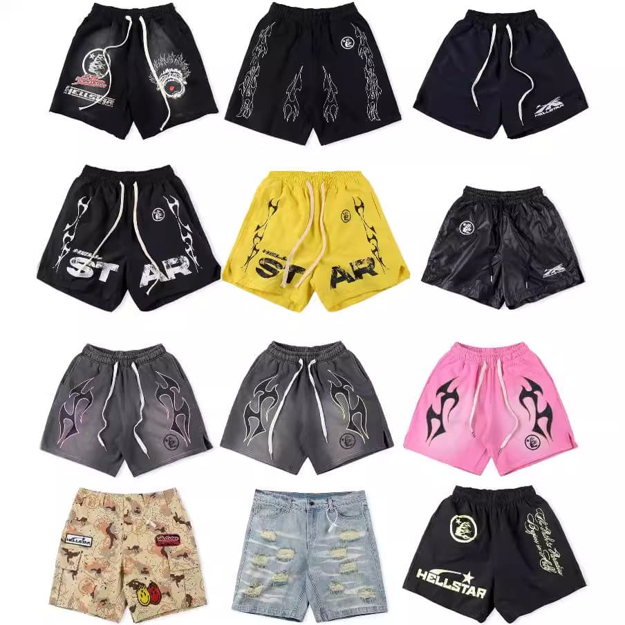 Hellstar Studios Shorts Ins European and American High Street Trendy Brand Hip-Hop Casual Sports Shorts for Men and Women