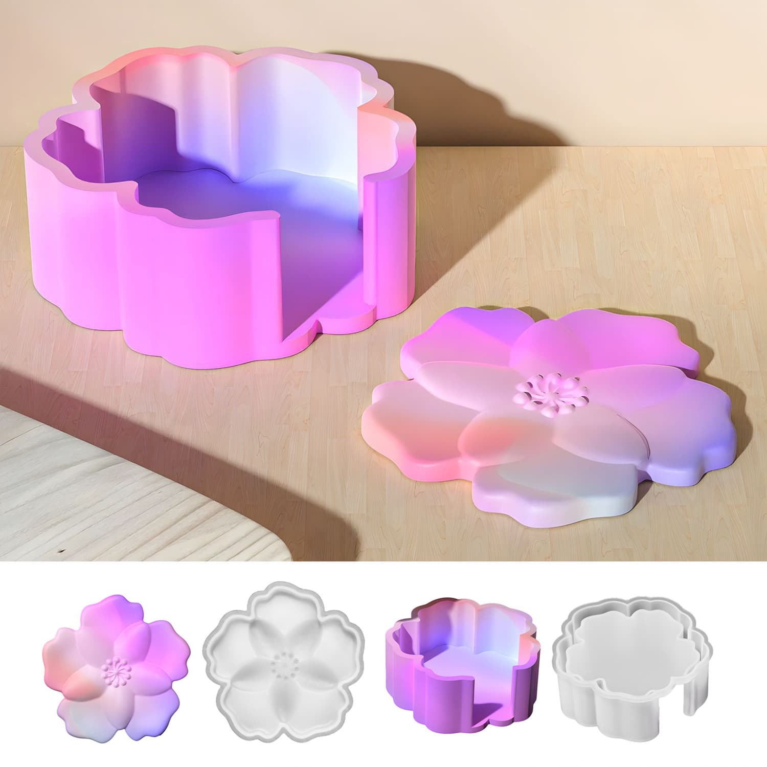 Zhongcheng DIY Creative New Flower Tea Cup Coaster Epoxy Resin Mold Jewelry Storage Box Silicone Mold Cross-border