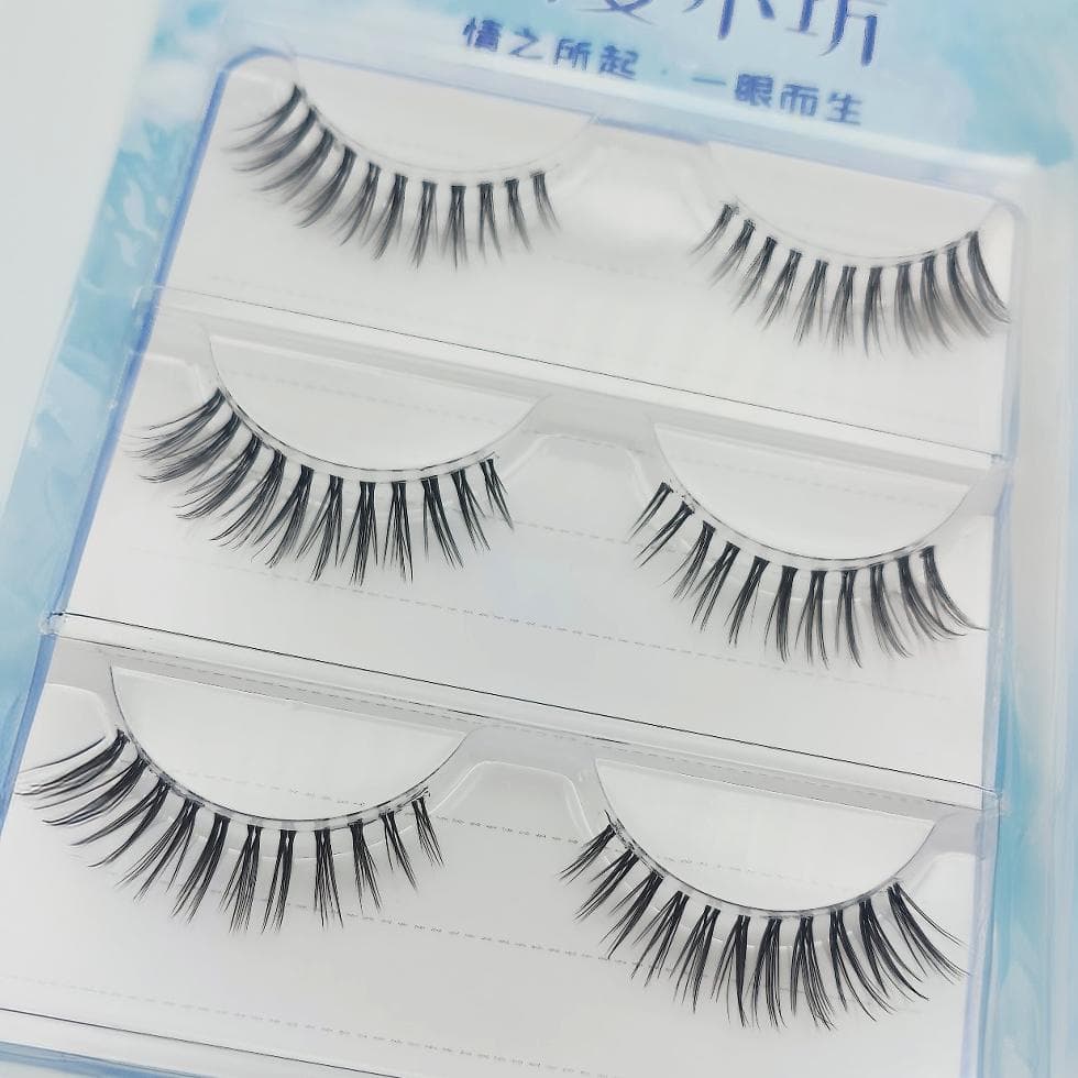 MS-12 Pointed False Eyelashes Black and Brown Cross Realistic 3 Pairs Long Length Factory Direct