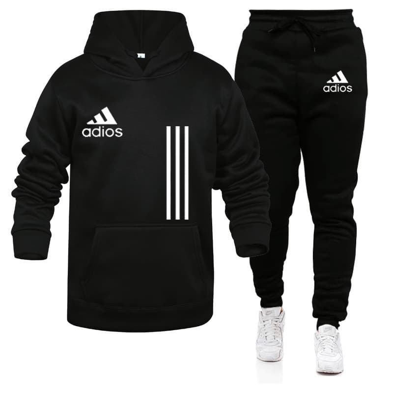 Men's Autumn/Winter Casual Sweatshirt Set, Sporty Pullover Printed Hoodie, Fashionable Fleece Sweatshirt Two-Piece Set