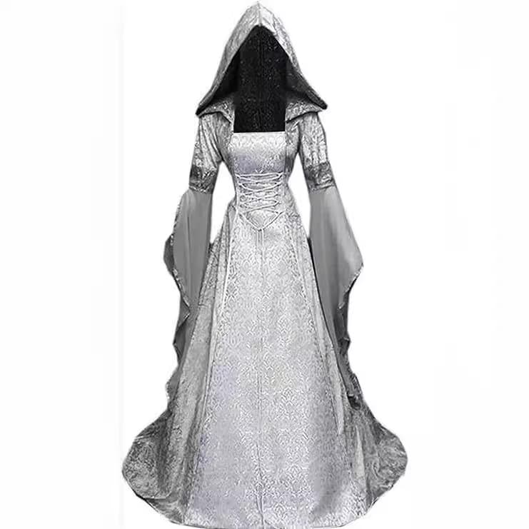 Halloween cosplay women's luxury witch dress costume vintage embroidery renaissance gothic