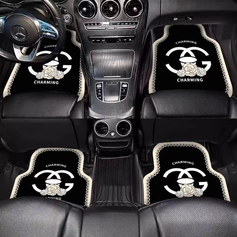 European and American style car floor mats, plush, universal car mats, black and white, light luxury, non-slip, wear-resistant, carpet-style car mats.
