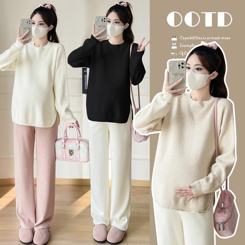 Maternity long-sleeved knit sweater pullover sweater, thick and warm winter top, autumn and winter pregnancy base layer