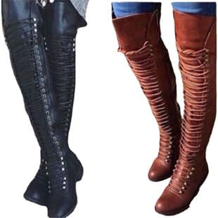 Women's Boots 2017 Autumn Winter New Long Boots European Style Solid Color Over-the-Knee Lace-Up Boots Wish