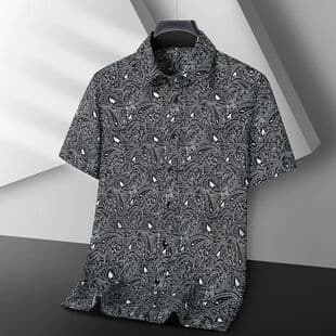 Vintage Cashew Flower Short Sleeve Shirt Men's Summer Ice-Cool Breathable Thin Shirt Men's Casual Cross-Border Export Shirt