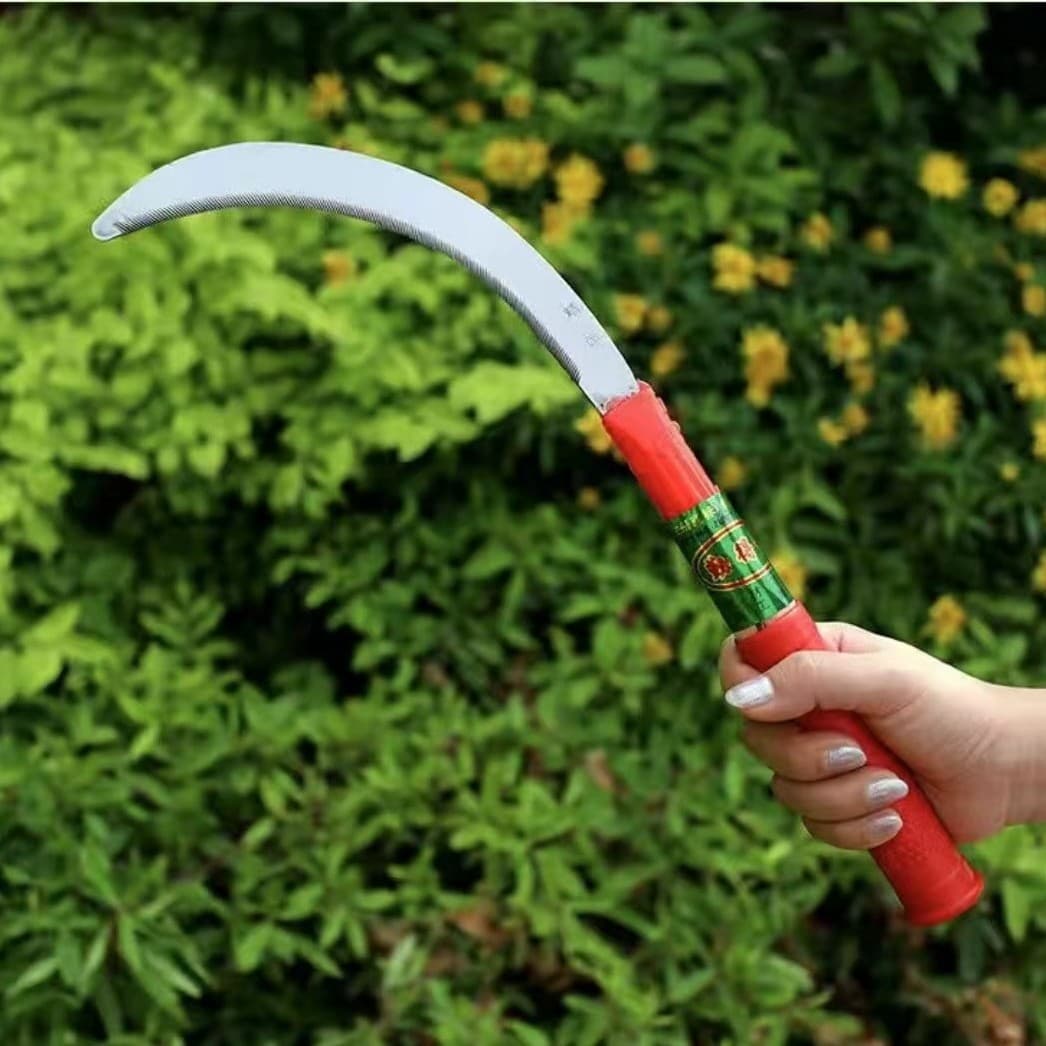 Agricultural Sickle with Serrated Blade for Grass Cutting, Rice Harvesting, Fishing, Weeding, Stainless Steel Serrated Sickle