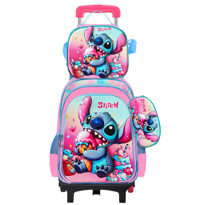 Factory Stock Elementary School Student Swivel Wheel Trolley Backpack Lunch Bag Pencil Case 3-Piece Set Children's Cute Cartoon Bag