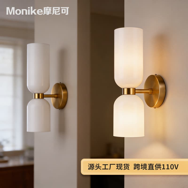 Modern simple LED double-head wall lamp bedroom bedside bathroom mirror headlight hotel B&B upper and lower lighting wall lamp