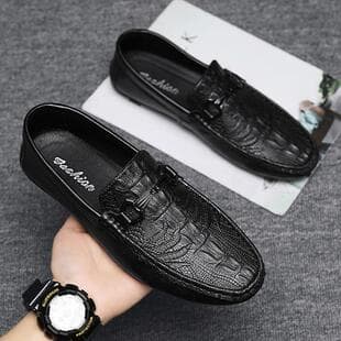 Men's Shoes 2026 New Style Driving Loafers, Four-Season Casual Leather Shoes, Slip-On Crocodile Texture Men's Shoes