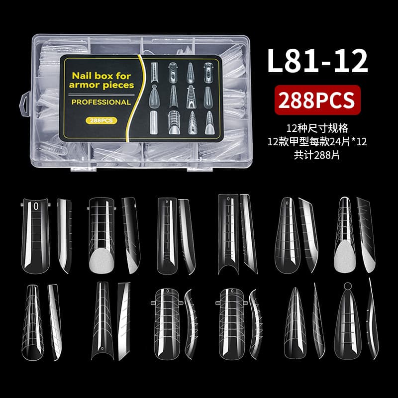 Cross-Border New Nail Art Nail Mold Mixed with 12 Paper-Free Extension Crystal Nail Molds and Transparent Nail Films 288 Pieces