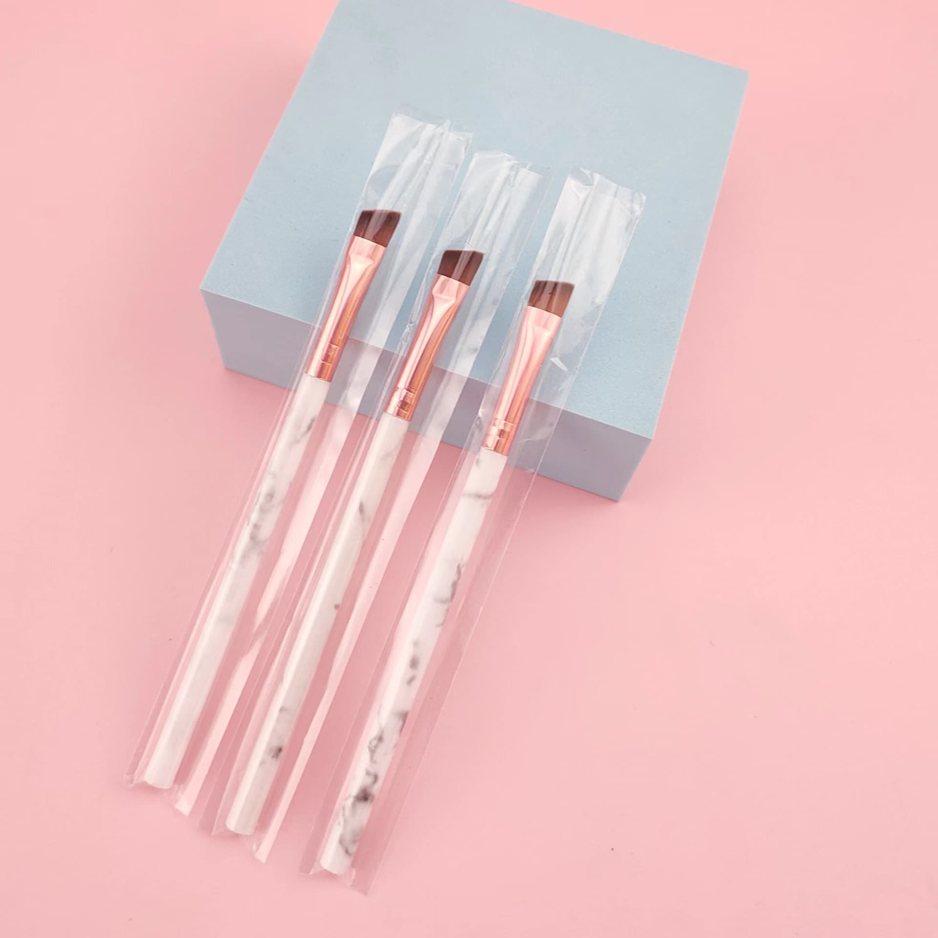 Factory Stock Marble Handle Angled Eyebrow Brush Slanted Eyebrow Brush Flat Slanted Head Blade Eyeliner Brush Eye Makeup Tool