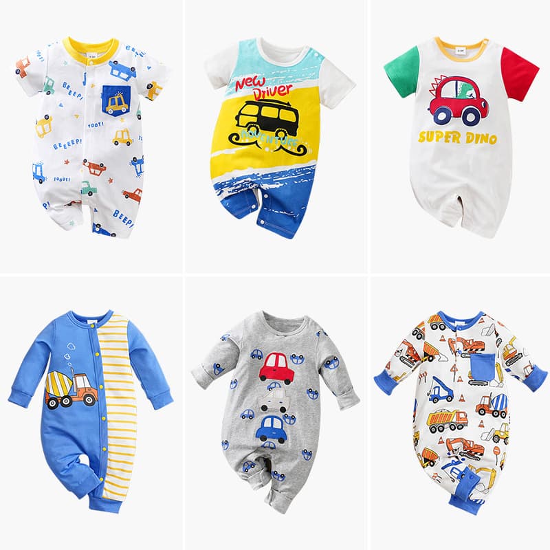 Spring Summer Newborn Onesie Cute Baby Clothes Cartoon Car Romper Outing Boys Baby Romper Export