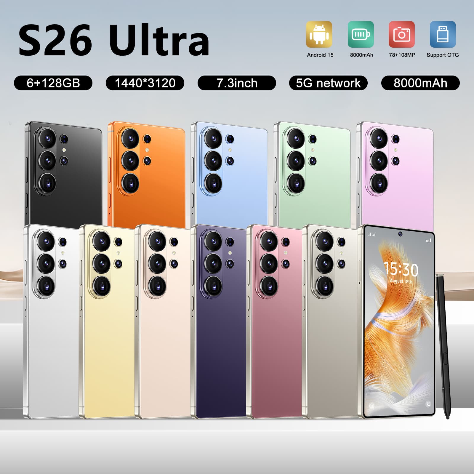 New S26 Ultra Cross-Border Smartphone HD Large Screen 6+128 Android Phone Amazon Foreign Trade Wholesale