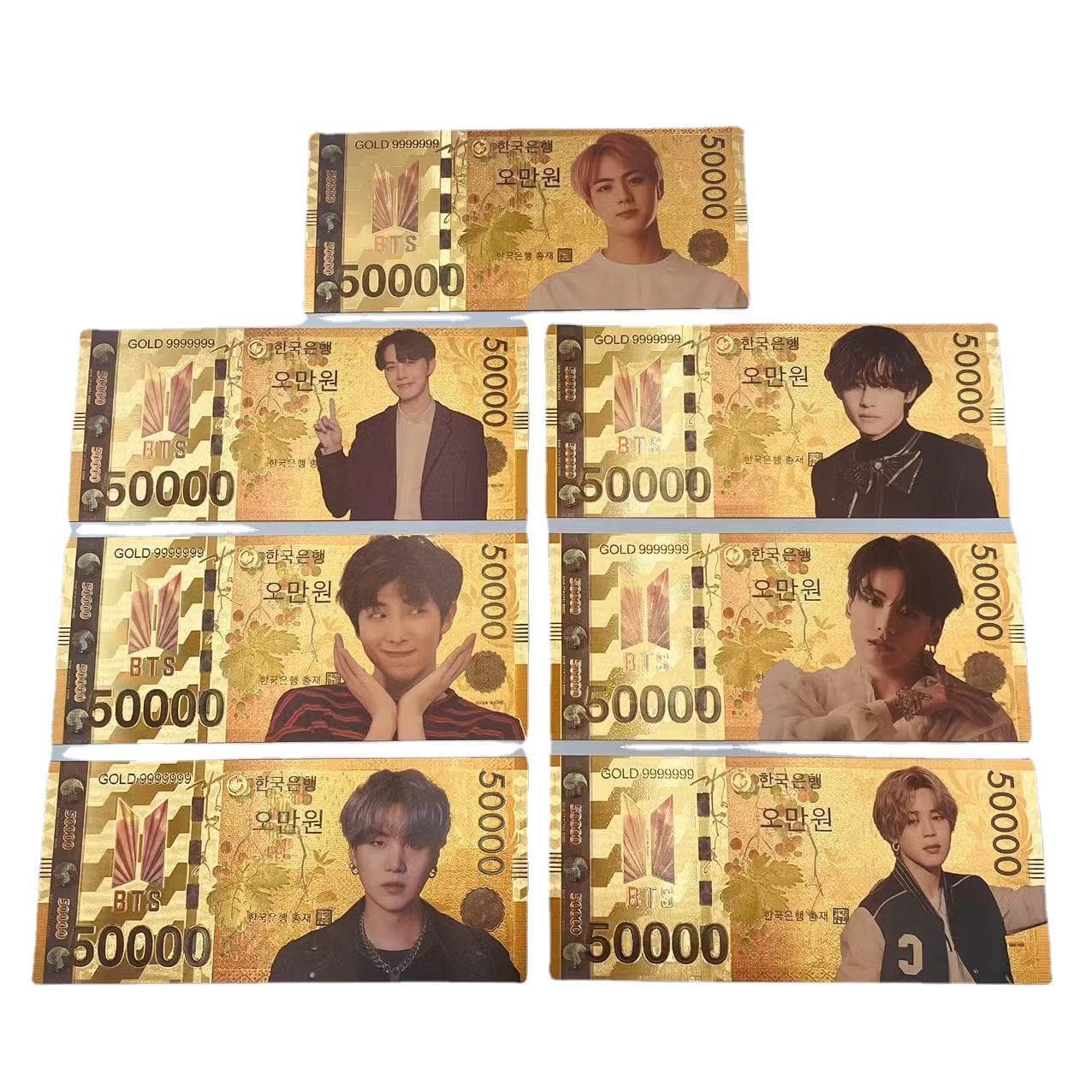 BTS Gold Foil Banknote Plastic Commemorative Banknote Gold Foil Souvenir Support Card