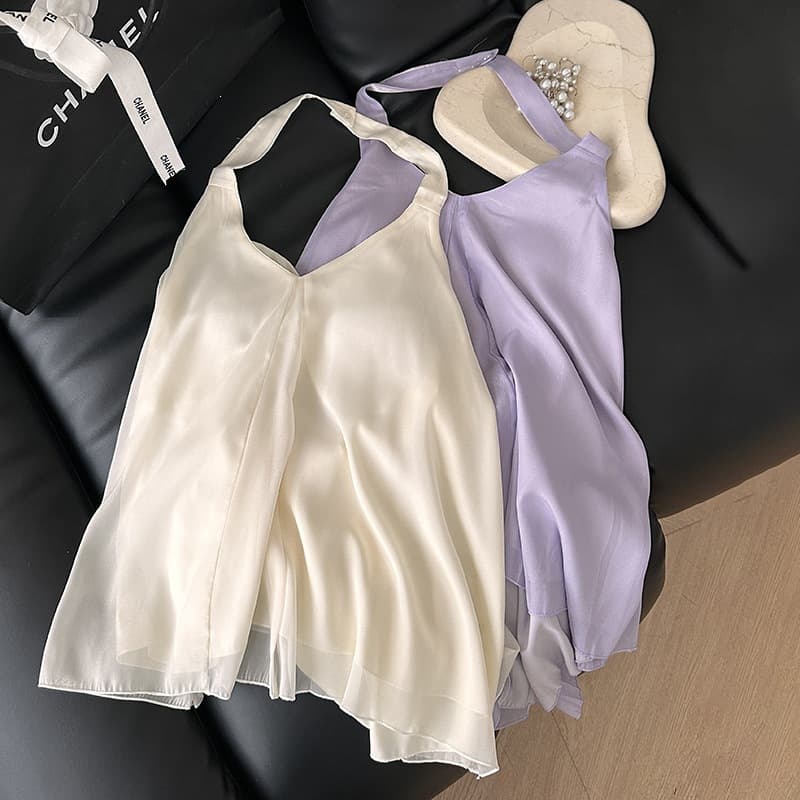 [In Stock] French Sexy Backless Camisole Nightgown for Women Summer Simple Skin-Friendly Comfortable Home Dress