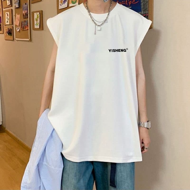 Men's American-style tank top sports vest, summer outerwear trendy sleeveless T-shirt, casual loose-fitting undershirt